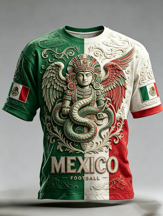 Camiseta con estampado artístico de aficionados al fútbol mexicano