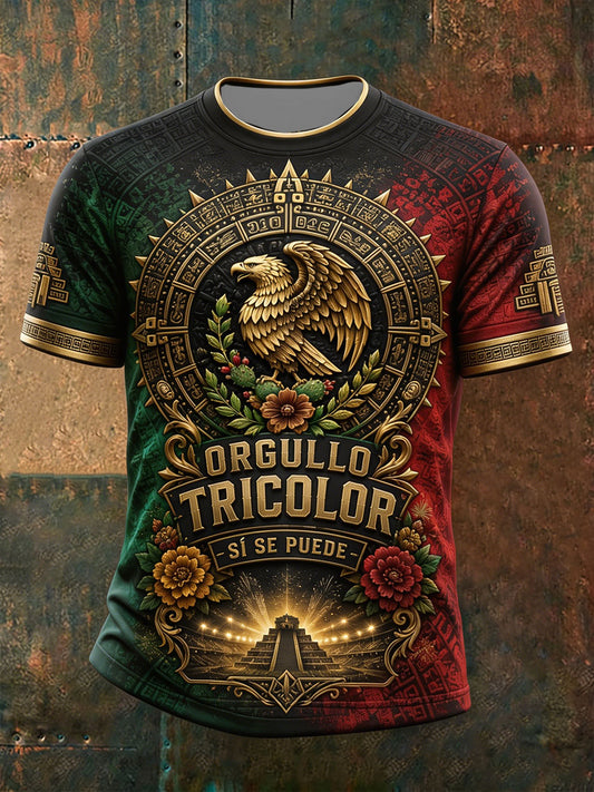 Camiseta estampada con diseño floral para amantes del fútbol mexicano, para hombre