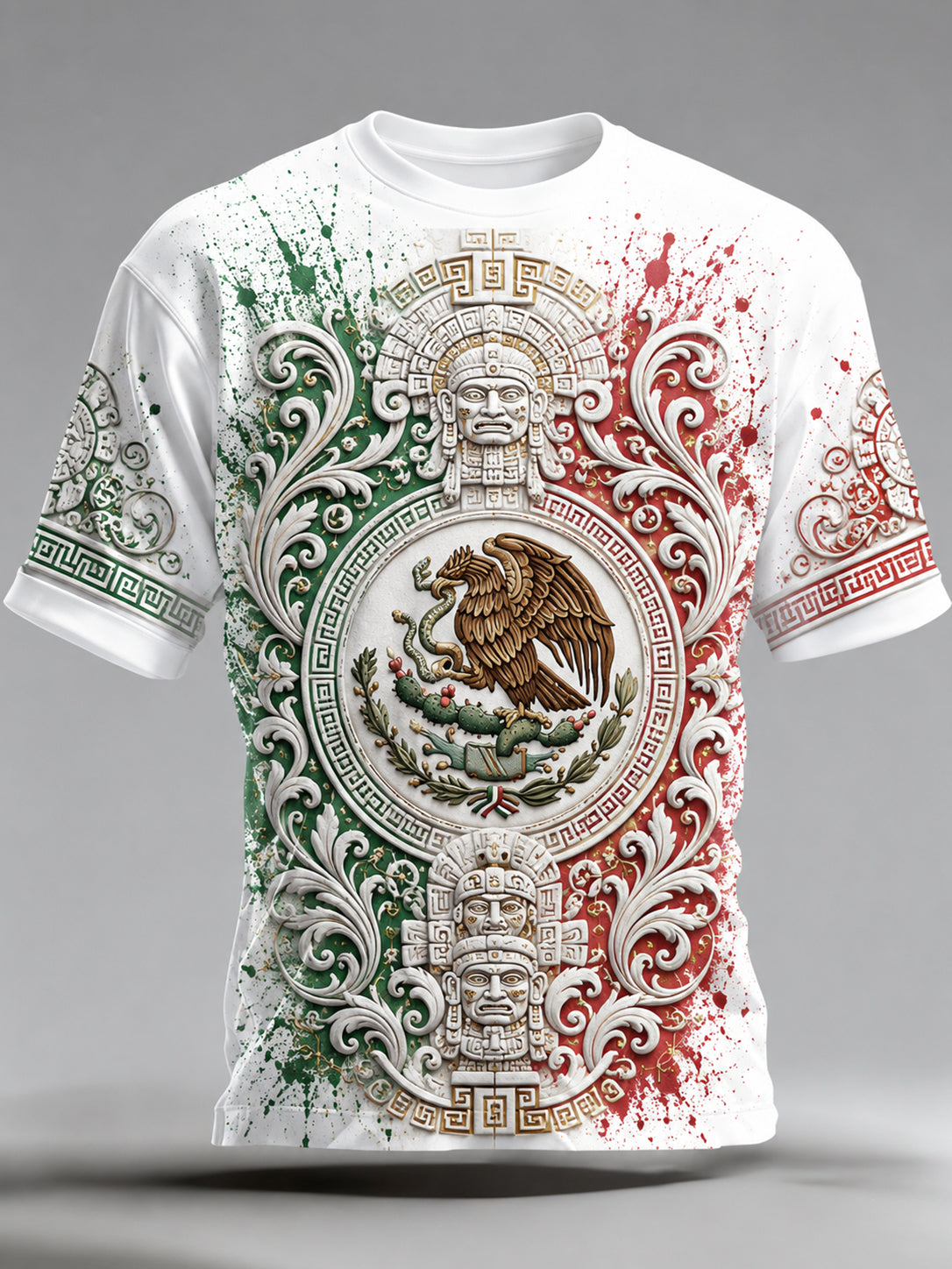 Camiseta con estampado de arte totem mexicano azteca