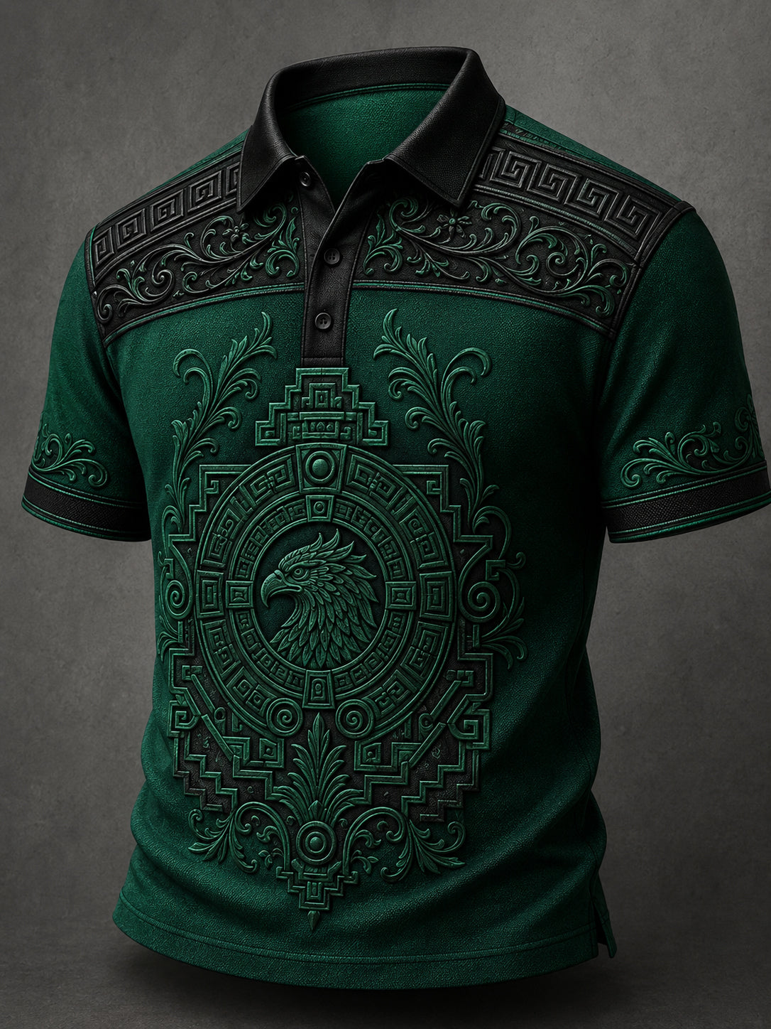 Polo estampado con arte totem mexicano azteca para hombre