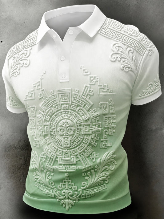 Polo estampado con arte totem mexicano azteca para hombre