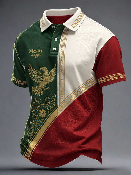 Polo estampado con arte totem mexicano azteca para hombre