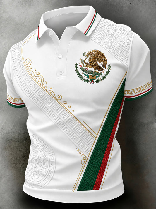 Polo estampado con arte totem mexicano azteca para hombre