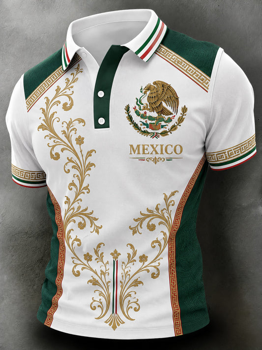 Polo estampado con arte totem mexicano azteca para hombre