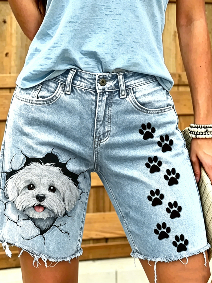 Vaqueros cortos estampados Animal Art de mujer