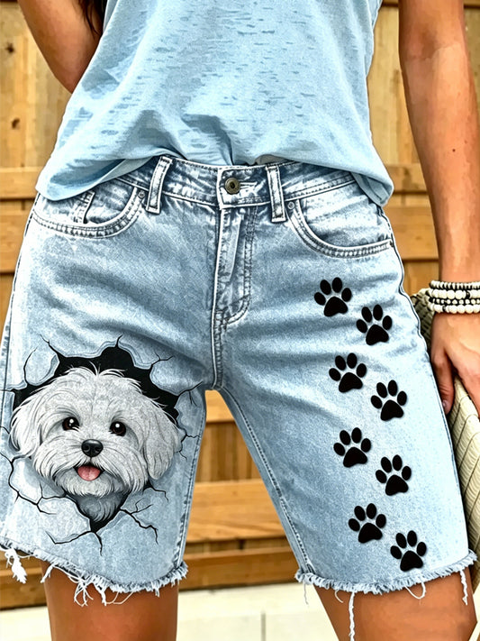 Vaqueros cortos estampados Animal Art de mujer