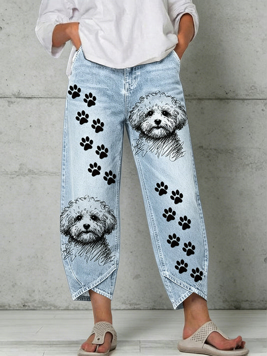 Pantalones estampados con arte de animales para mujer