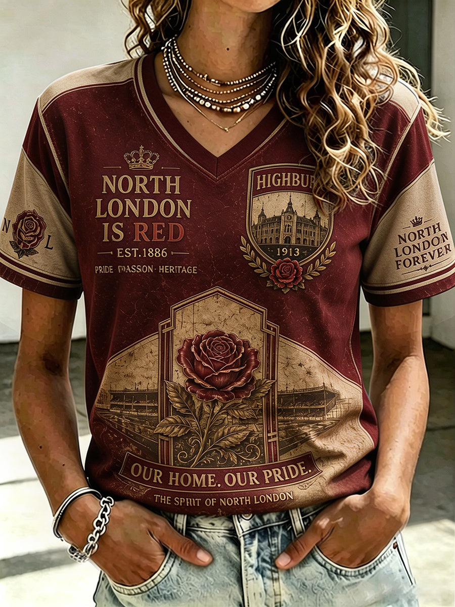 Camiseta estampada para amantes del fútbol del norte de Londres, orgulloso Highbury femenina