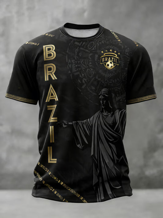 Camiseta estampada para amantes del fútbol brasileño, diseño masculino
