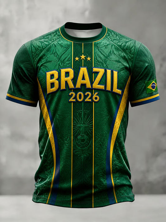 Camiseta de manga corta con cuello de equipo de fútbol brasileño para hombre