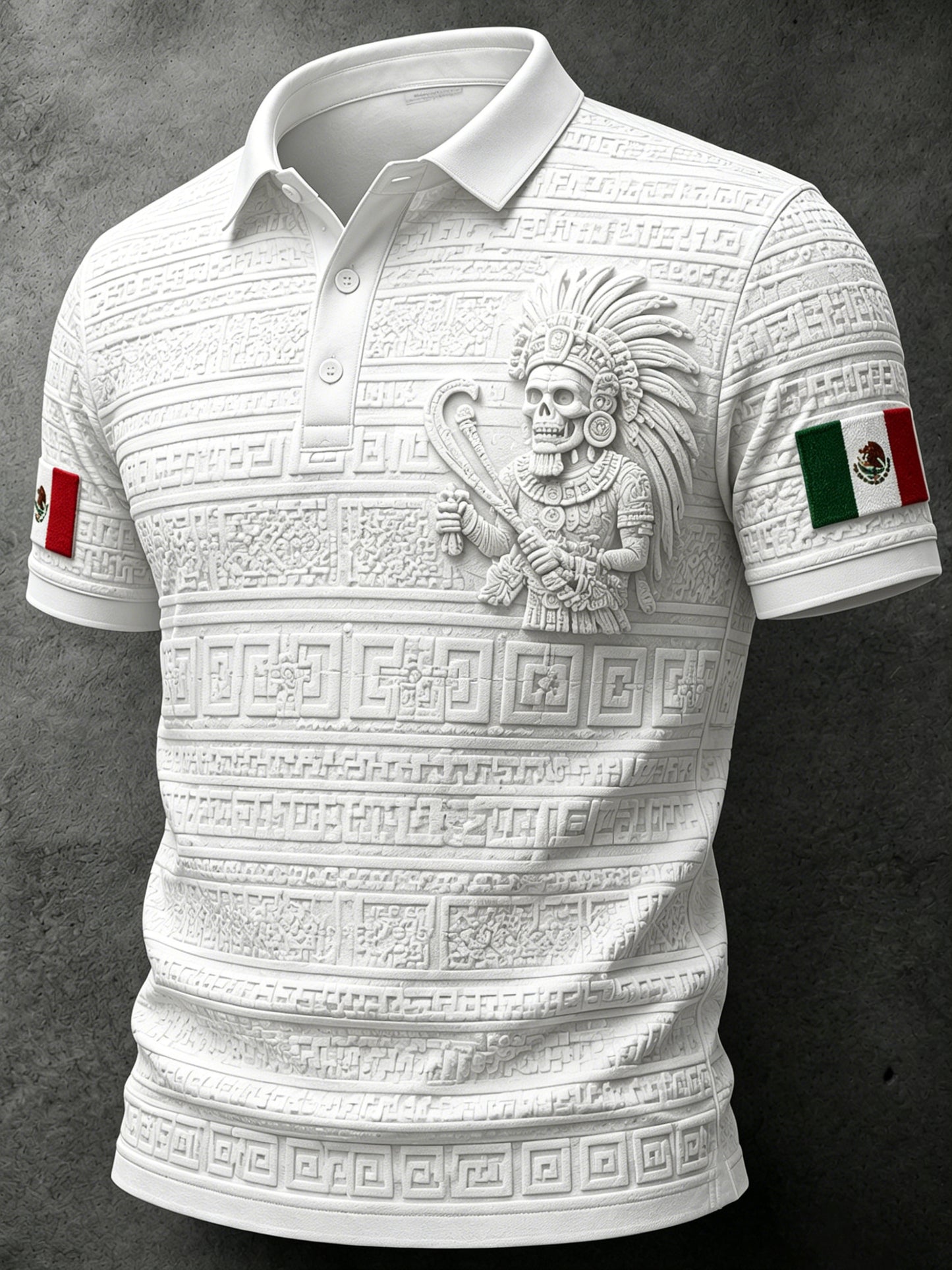 Polo con temática de fútbol mexicano para hombre con estampado de arte azteca