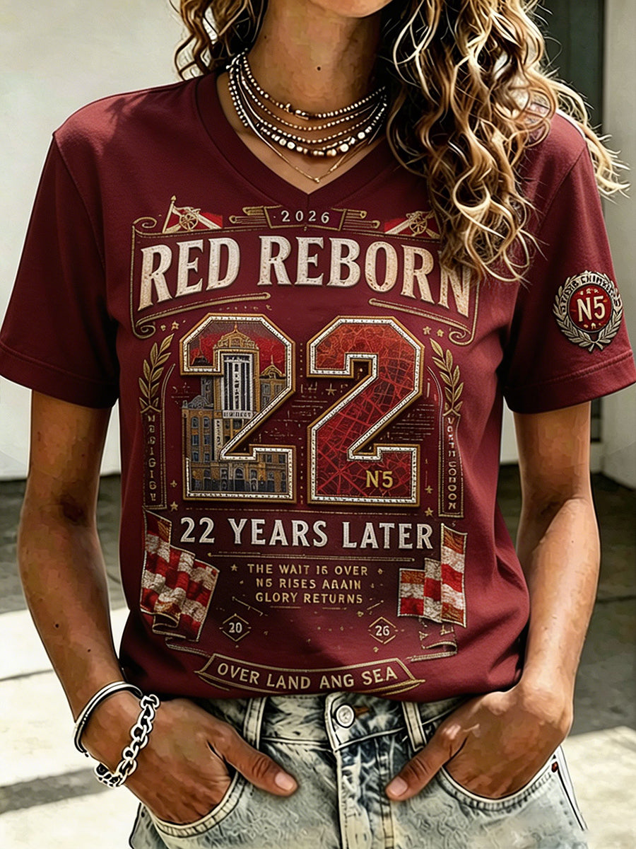 Camiseta con estampado North London 22 Red Reborn Football Lover para mujer