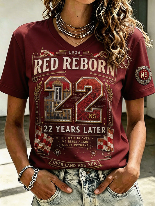 Camiseta con estampado North London 22 Red Reborn Football Lover para mujer