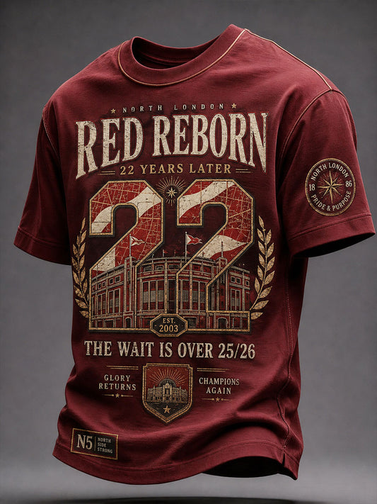 Camiseta para hombre de North London 22, color rojo, estampada con la leyenda «Reborn Champion» para amantes del fútbol