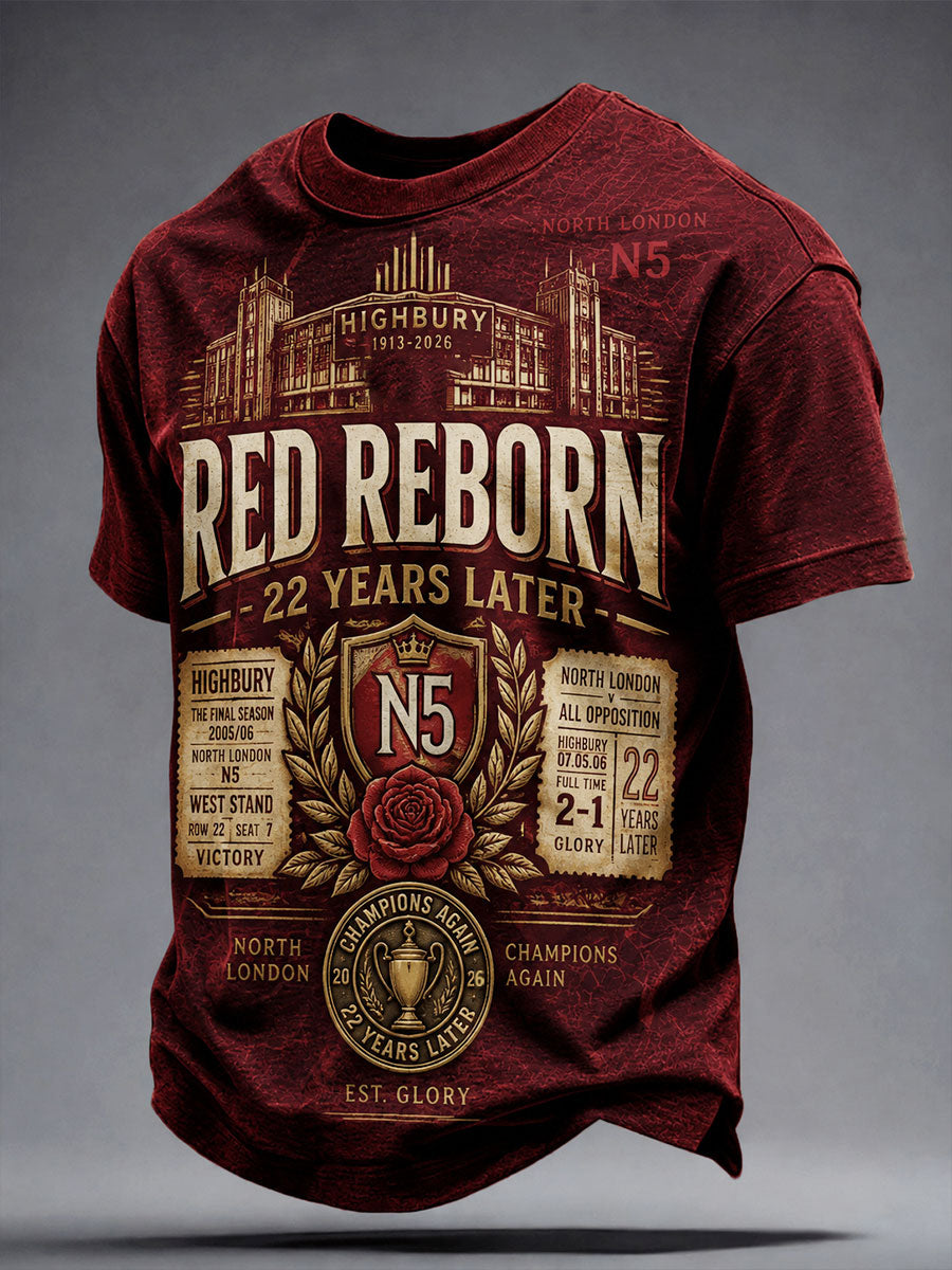 North London 22 Red Reborn Champion Football Lover Camiseta estampada para hombre