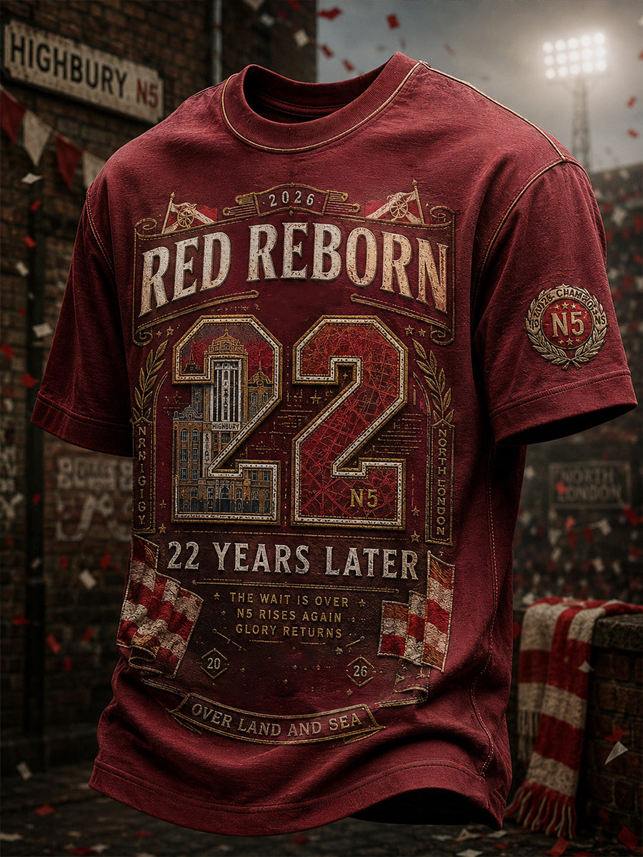Camiseta para hombre de North London 22, color rojo, estampada con la leyenda «Reborn Champion» para amantes del fútbol