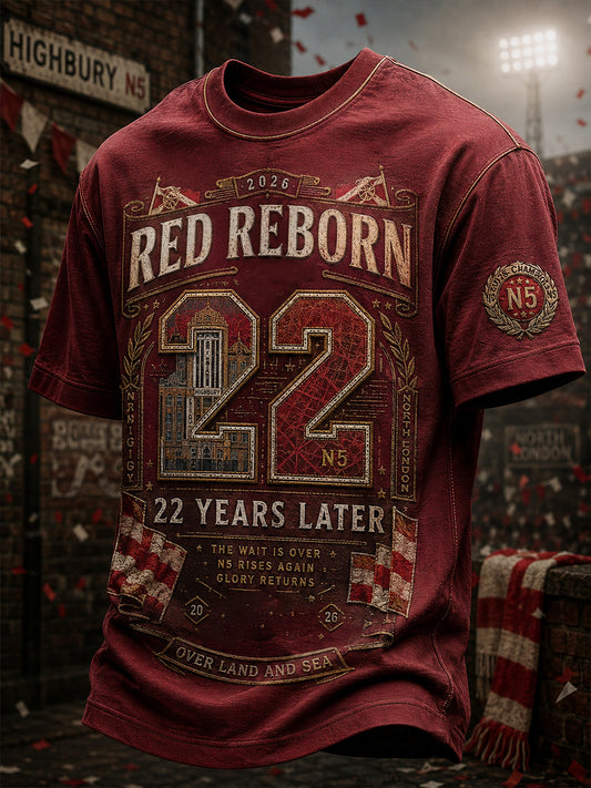 Camiseta para hombre de North London 22, color rojo, estampada con la leyenda «Reborn Champion» para amantes del fútbol