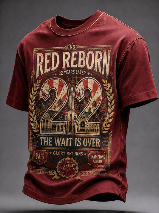 Camiseta para hombre de North London 22, color rojo, estampada con la leyenda «Reborn Champion» para amantes del fútbol
