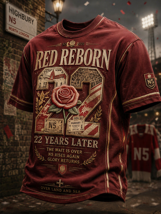 Camiseta para hombre de North London 22, color rojo, estampada con la leyenda «Reborn Champion» para amantes del fútbol