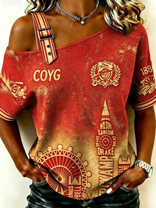 Camiseta de manga corta con estampado ROJO CITY FOREVER para mujer