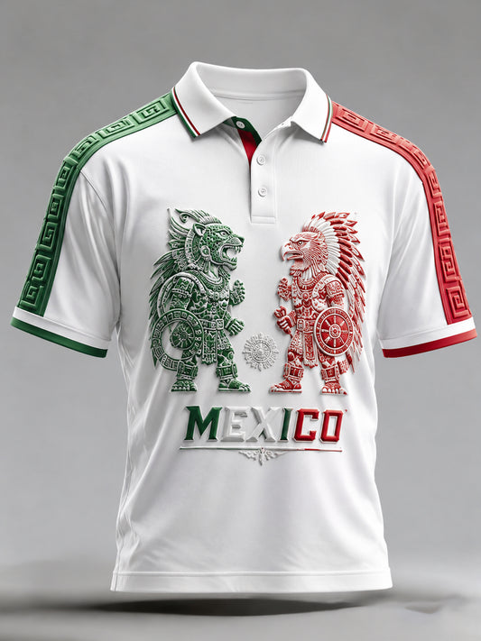 Polera con estampado artístico de partido de fútbol mexicano para hombre
