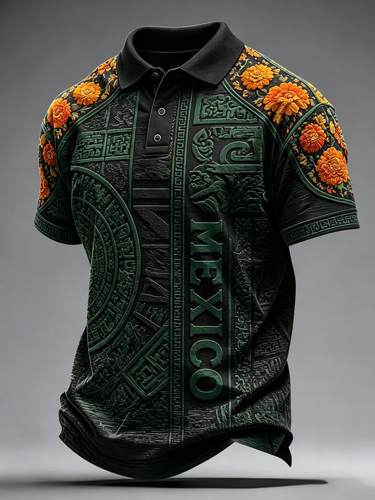 Polera con estampado artístico de partido de fútbol mexicano para hombre