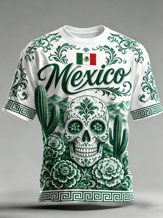 Camiseta con estampado artístico de partido de fútbol mexicano para hombre