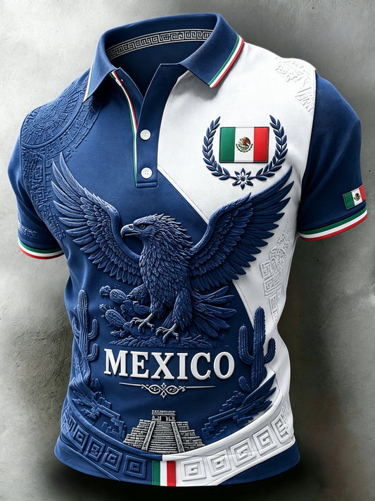 Polera con estampado artístico de partido de fútbol mexicano para hombre