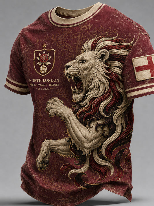 Estampado de arte para aficionados al fútbol rojo con gloria retro del norte de Londres, camiseta casual