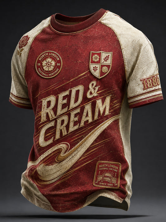 Retro North London Glory Rojo Fútbol Fan Art Print Casual Jersey
