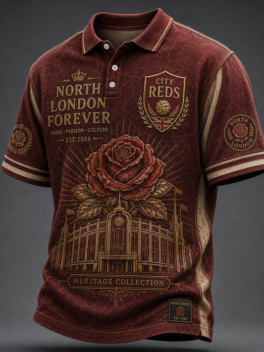 Estampado de arte para aficionados al fútbol rojo con gloria retro del norte de Londres, camiseta casual