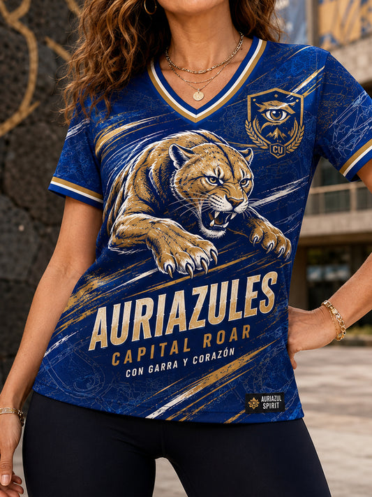 Camiseta estampada para amantes del fútbol mexicano Vamos Auriazules para mujer