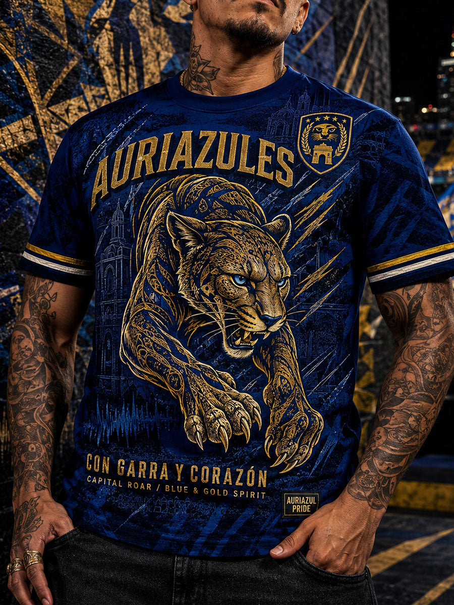 Camiseta estampada para amantes del fútbol mexicano Vamos Auriazules, para hombre