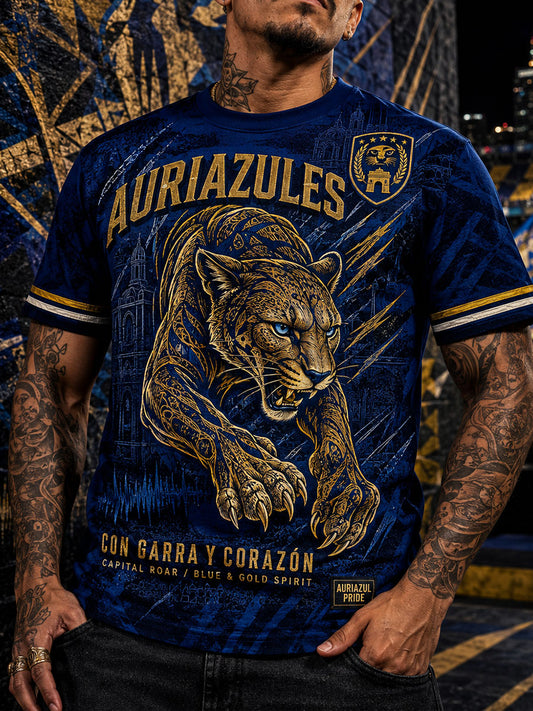 Camiseta estampada para amantes del fútbol mexicano Vamos Auriazules, para hombre