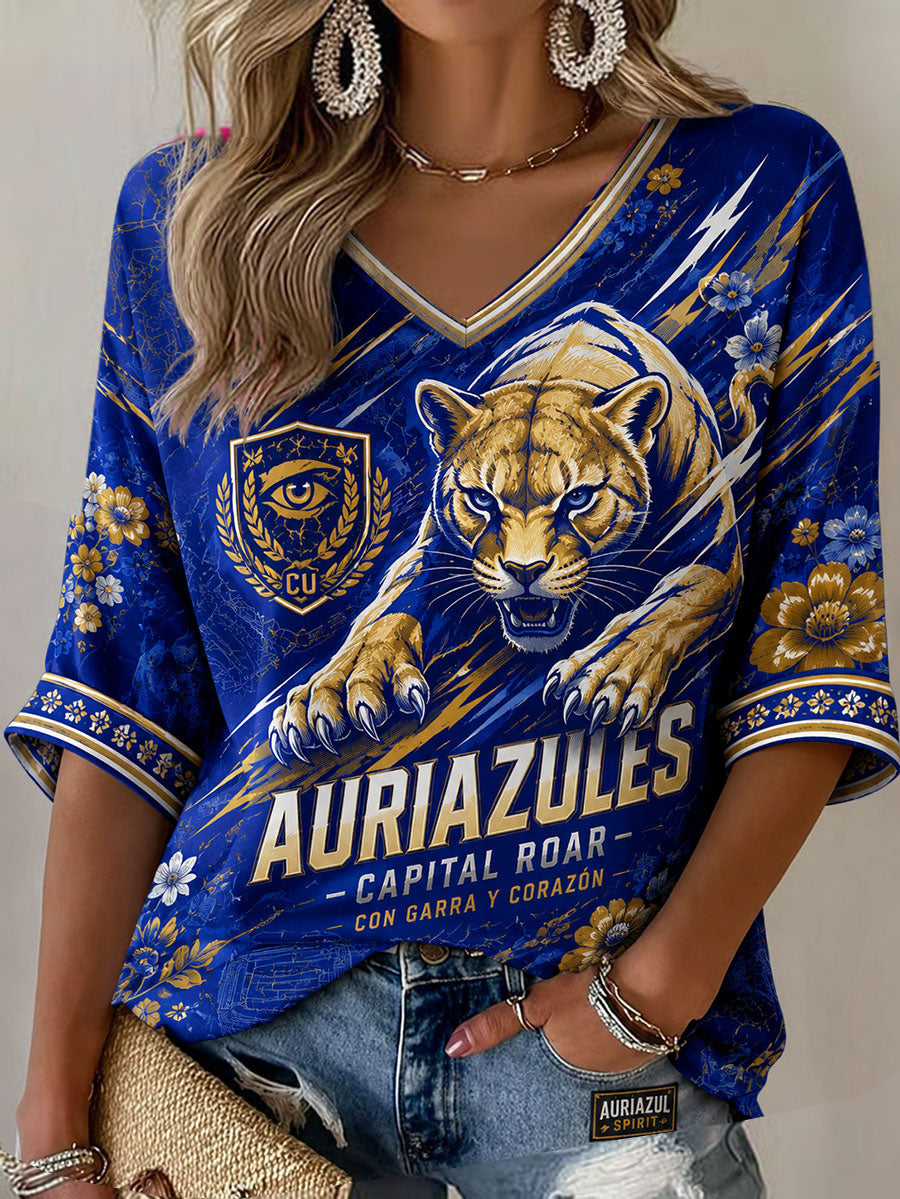 Camiseta estampada para amantes del fútbol mexicano Vamos Auriazules para mujer