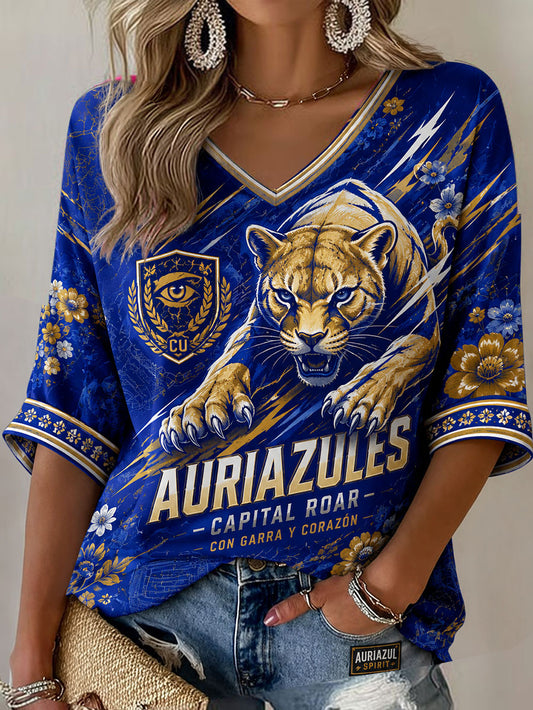 Camiseta estampada para amantes del fútbol mexicano Vamos Auriazules para mujer