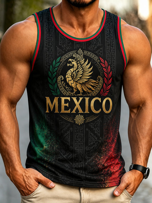 Top de fútbol mexicano para hombre con estampado de arte tótem azteca