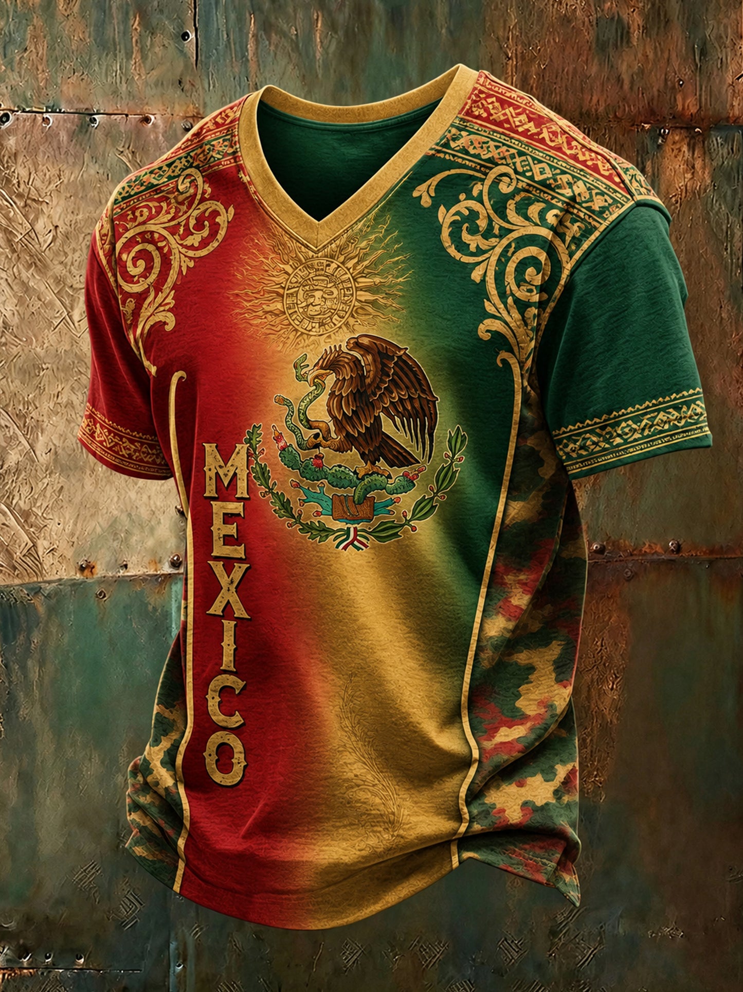 Camiseta para hombres, aficionados al fútbol mexicano, con estampado de tótem azteca