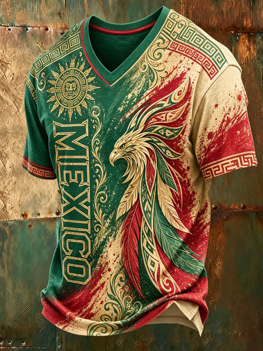 Camiseta para hombres, aficionados al fútbol mexicano, con estampado de tótem azteca