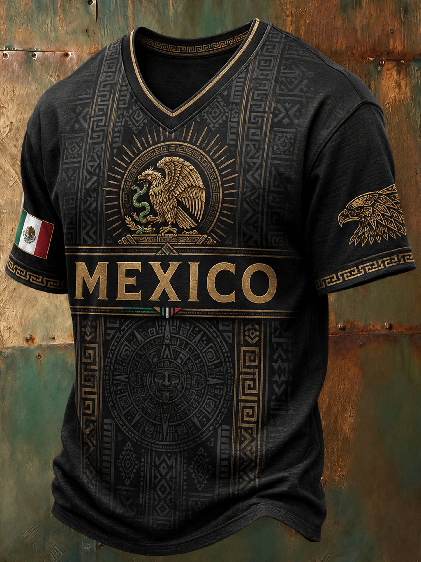 Camiseta para hombres, aficionados al fútbol mexicano, con estampado de tótem azteca