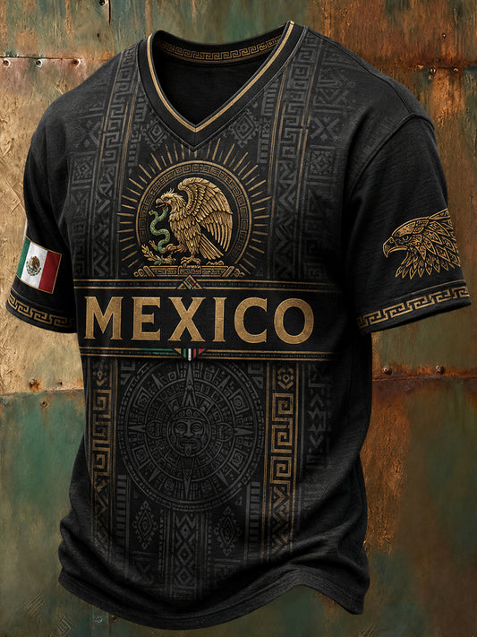 Camiseta para hombres, aficionados al fútbol mexicano, con estampado de tótem azteca