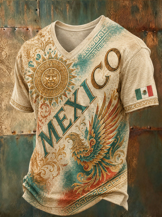 Camiseta para hombres, aficionados al fútbol mexicano, con estampado de tótem azteca