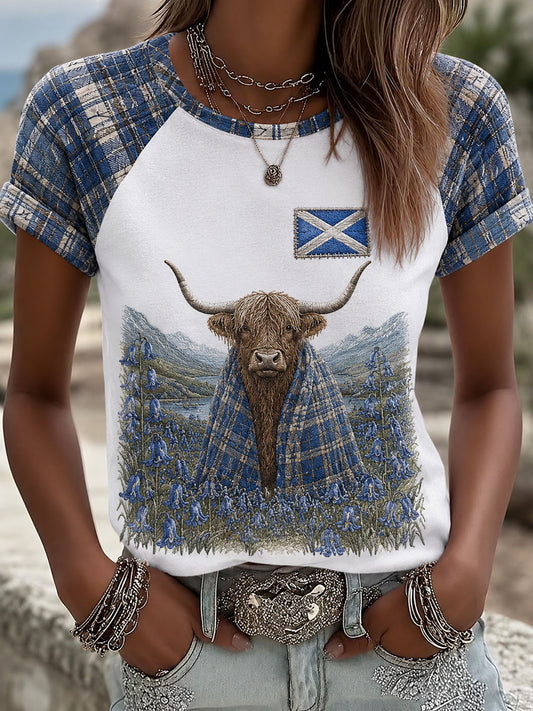 Camiseta estampada Highland Denim Plaid para mujer