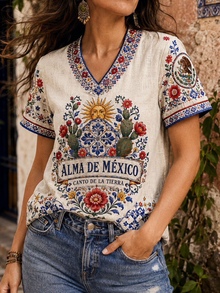 Mujer Mexico Orgulloso Arte Impreso Tops de lino