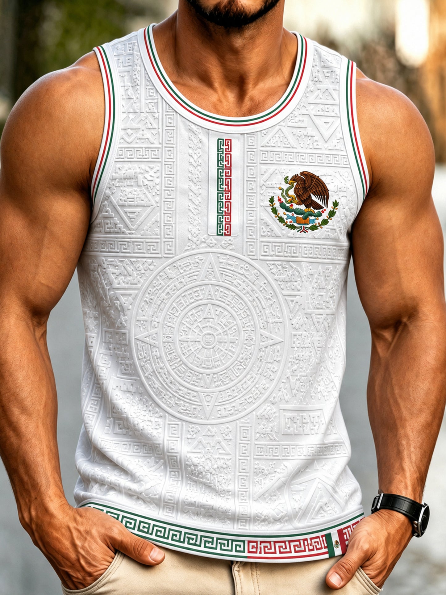 Partido de fútbol mexicano Aztec Totem Art Print Top de los hombres