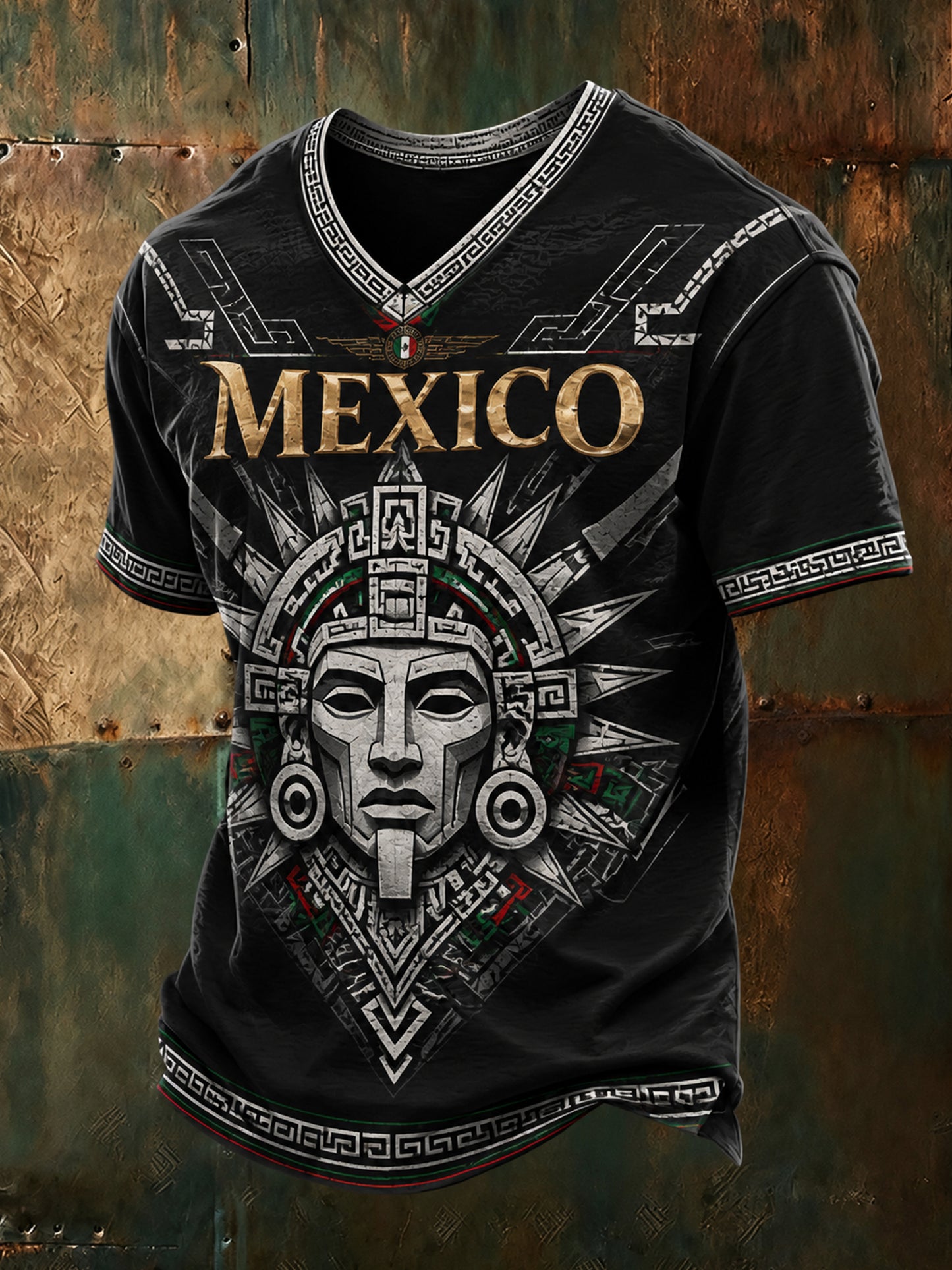 Camiseta estampada con arte de tótem azteca para el partido de fútbol mexicano masculino