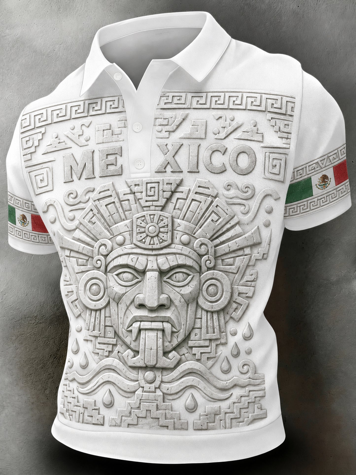 Polo con temática de fútbol mexicano para hombre con estampado de tótem azteca