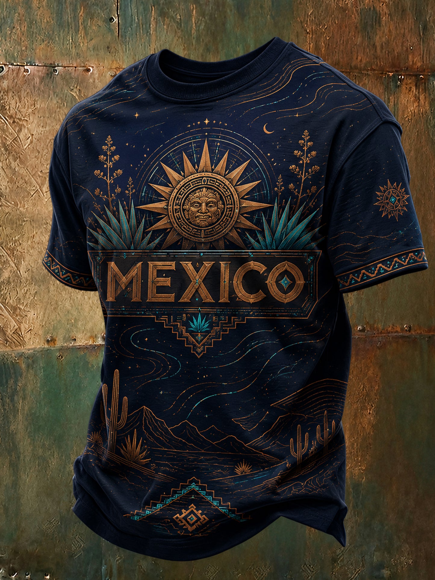 Camiseta estampada con arte de tótem azteca para el partido de fútbol mexicano masculino