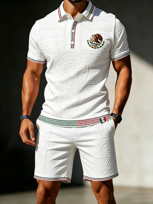 Juego de polo de impresión de arte de tótem azteca de fútbol mexicano para hombre