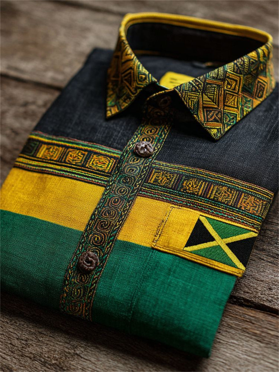 Camiseta de manga corta con estampado africano Kente Colorblock inspirado en la bandera de Jamaica para hombre